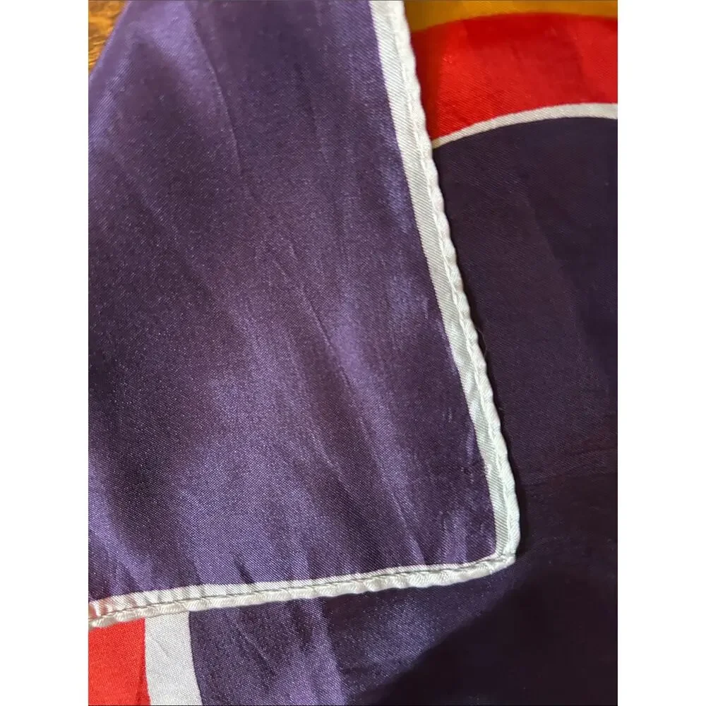 Vintage Bold Purple Scarf with Red, Yellow & White Circular Accents, Hand Rolled